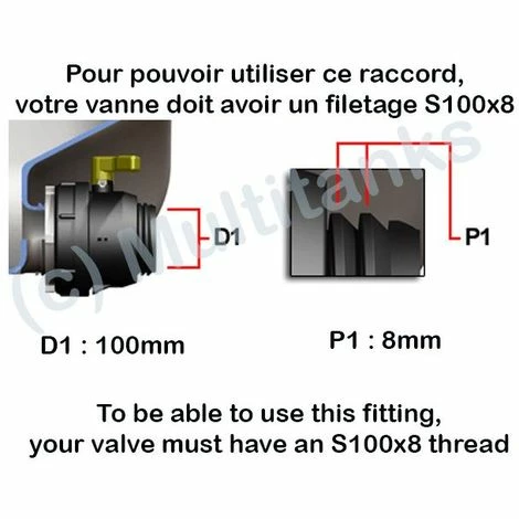MULTITANKS Raccord S100x8 Femelle - Filetage Male 3/4'' BSP - 3/4'' BSP 4 MULTITANKS Raccord S100x8 Femelle - Filetage Male 3/4'' BSP - 3/4'' BSP – Image 2