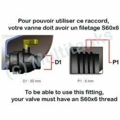 MULTITANKS Raccord S60x6 Avec Robinet En Laiton à Boisseau Sphérique Sortie Femelle 3/4'' -Promos Récupération Magasin 20287976 5