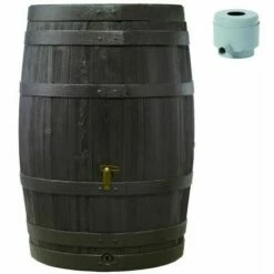 Graf Tonneau Vino 250 L Brun Avec Robinet PE Imitation Laiton Et Collecteur Filtrant Eco Gris.