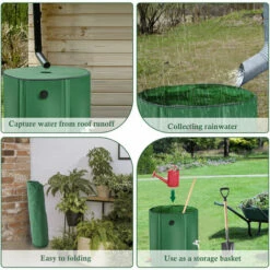 TODECO Récupérateur Eau De Pluie Pliable 225L, Collecteur Tonneau Eau De Pluie Gouttiere, Recuperateur Eau Avec Robinet, Filtre, Soupape De Décharge, 6X Tiges De Support, Couvercle, Cuve Eau Jardin - Vert -Promos Récupération Magasin 44748064 4