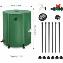 TODECO Récupérateur Eau De Pluie Pliable 225L, Collecteur Tonneau Eau De Pluie Gouttiere, Recuperateur Eau Avec Robinet, Filtre, Soupape De Décharge, 6X Tiges De Support, Couvercle, Cuve Eau Jardin - Vert -Promos Récupération Magasin 44748064 5