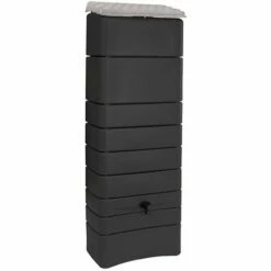 Récupérateur à Eau Mural 300 L, Anthracite Avec Couvercle, Robinet, Fixation Murale Et Kit Raccord Chéneau - Bellijardin - Anthracite