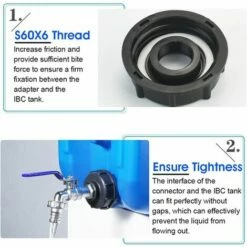 TRIOMPHE Adaptateur De Réservoir De Vidange IBC S60x6 Vanne Robinet 3/4'' Adaptateur De Robinet De Réservoir IBC Adaptateur De Cuve Adaptateur De Réservoir D'eau Robinet à Boisseau Sphérique，T-Audace -Promos Récupération Magasin 56493163 4