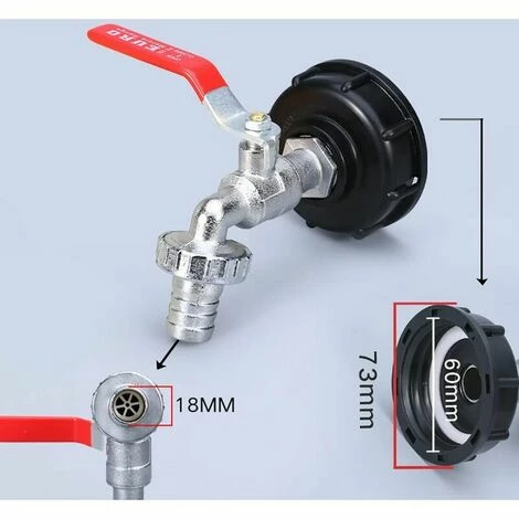 JOORRT Robinet Cuve 1000L Robinet Recuperateur Eau De Pluie, Adaptateur De Réservoir D'eau IBC 1/2 Double Robinet Recuperateur Eau De Pluie,Robinet En Matériau En Alliage Fabriqué En PP Filetage Gros 60 Mm 4 JOORRT Robinet Cuve 1000L Robinet Recuperateur Eau De Pluie, Adaptateur De Réservoir D'eau IBC 1/2 Double Robinet Recuperateur Eau De Pluie,Robinet En Matériau En Alliage Fabriqué En PP Filetage Gros 60 Mm – Image 2