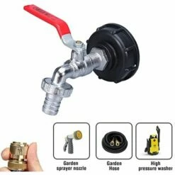 FOZIY Robinet Cuve 1000L Recuperateur Eau De Pluie, Adaptateur Réservoir D'eau IBC 1/2' Double Pluie,Robinet En Matériau Alliage Fabriqué PP Filetage Gros 60 Mm，monobloc, Alliage,Fonepro -Promos Récupération Magasin 62012065 3