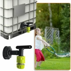AOUGO Robinet Cuve 1000l Plastique Avce Raccord Tuyau D'arrosage, Adaptateur De Robinet De Réservoir IBC, Connecteur à Filetage 3/4 Pouces Pour Recuperateur Eau De Pluie, Réservoir De Carburant (A) -Promos Récupération Magasin 63966835 5