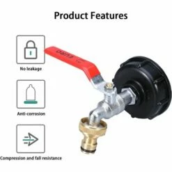 SLBRILLèRE IBC Robinet Cuve 1000L Robinet Recuperateur Eau De Pluie, Adaptateur De Réservoir D'eau IBC 1/2" Double Robinet Recuperateur Eau De Pluie,Robinet En Laiton En Fabriqué En PP Filetage Gros 60 MM (1/2) -Promos Récupération Magasin 64707050 4