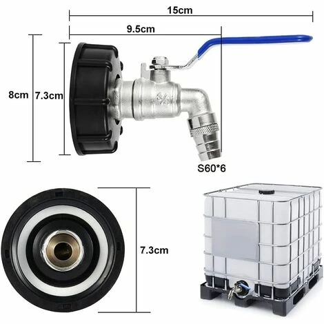 LLOVE Adaptateur De Réservoir De Vidange IBC S60x6 Vanne Robinet 3/4'' Adaptateur De Robinet De Réservoir IBC Adaptateur De Cuve Adaptateur De Réservoir D'eau Robinet à Boisseau Sphérique 4 LLOVE Adaptateur De Réservoir De Vidange IBC S60x6 Vanne Robinet 3/4'' Adaptateur De Robinet De Réservoir IBC Adaptateur De Cuve Adaptateur De Réservoir D'eau Robinet à Boisseau Sphérique – Image 2