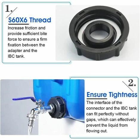 LLOVE Adaptateur De Réservoir De Vidange IBC S60x6 Vanne Robinet 3/4'' Adaptateur De Robinet De Réservoir IBC Adaptateur De Cuve Adaptateur De Réservoir D'eau Robinet à Boisseau Sphérique 6 LLOVE Adaptateur De Réservoir De Vidange IBC S60x6 Vanne Robinet 3/4'' Adaptateur De Robinet De Réservoir IBC Adaptateur De Cuve Adaptateur De Réservoir D'eau Robinet à Boisseau Sphérique – Image 4