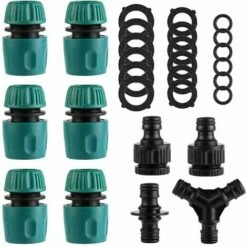 BAICCCF Robinet De Cuve De Récupération D'eau Connecteurs Rapides En Plastique Pour Tuyau D'arrosage, Lot De 10 (6 Connecteurs Rapides De Tuyau, 1 Connecteur Double, 2 Adaptateurs De Robinet Filetés, 1 Séparateur En Y), 6 Rondelles De Tuyau