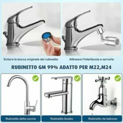 BAICCCF Robinet De Cuve De Récupération D'eau 1 Pièces, Aérateur De Robinet Pivotant Silve720, Aérateur à Double Fonction Grand Angle, Aérateur Rotatif, Robinet De Pulvérisateur Pour Cuisine, Salle De Bain Avec Adaptateurs De Buse M22 M24 -Promos Récupération Magasin 66995457 5